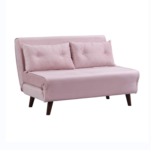 Tri Foldable Blue Velvet Upholstered Daybed 2 Seater Pull Out Sofa Bed