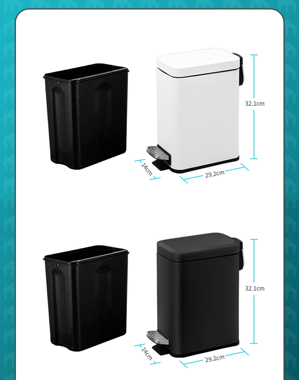 Stainless Steel Foot Pedal Trash Bin 5L Rectangular with Soft Close Lid