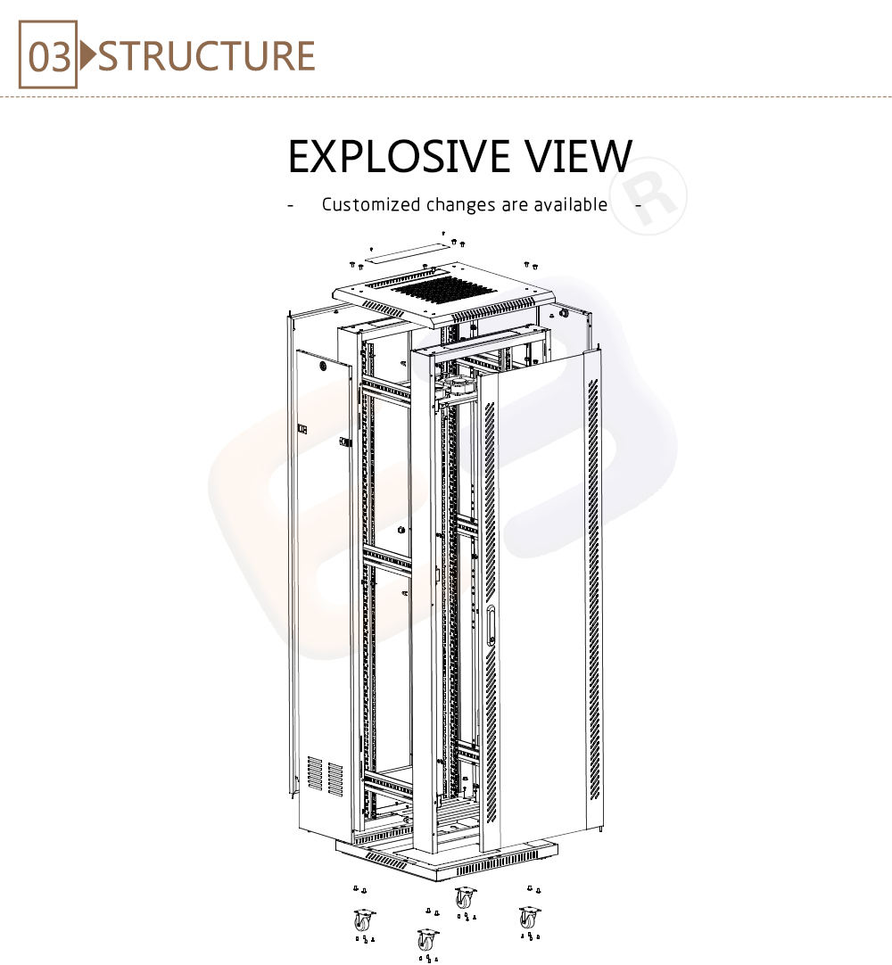 19'' floor standing cabinet glass door with vented door frame 42u universal type NC series