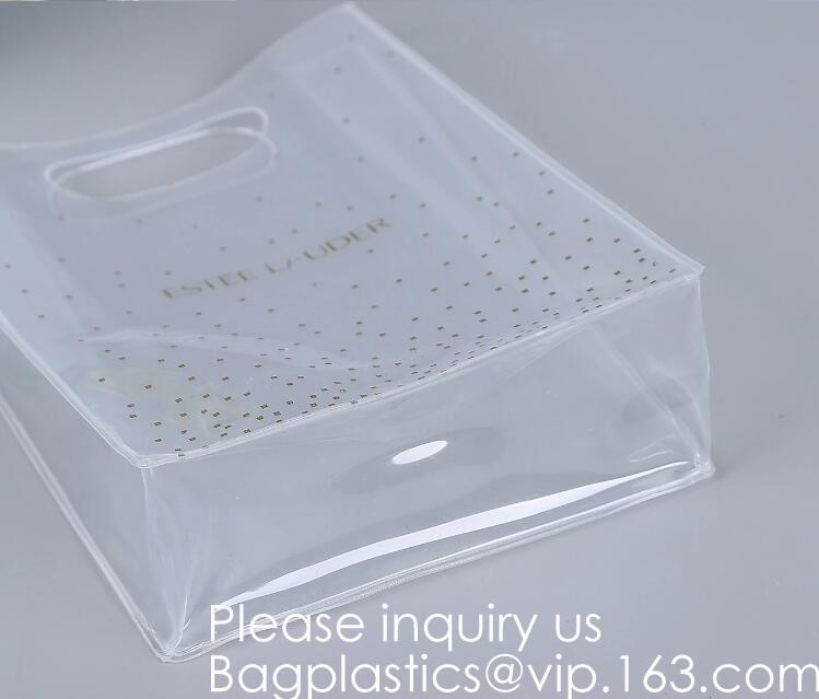 Waterproof All Over Printing PVC Coating Tote Shoulder Fabric Shopping Bag With Gusset And Lining,Jelly Clear Plastic PV