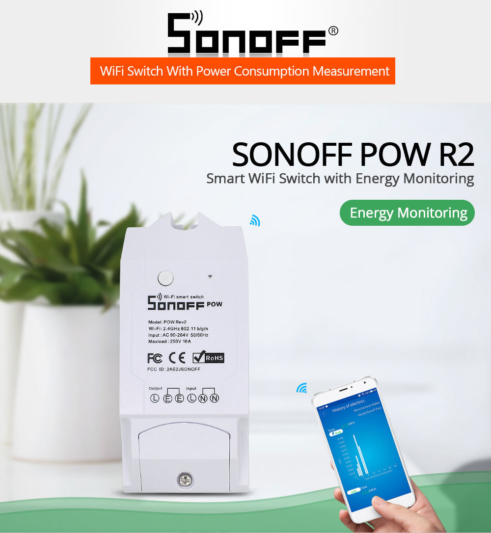 Smart Pow R2 16a 3500w Wifi Switch Controller Real Time Power Consumption Monitor Measurement