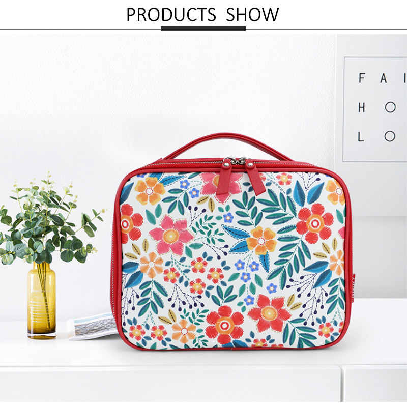 Floral PU L24*D9*H19CM Makeup Organizer Travel Bag