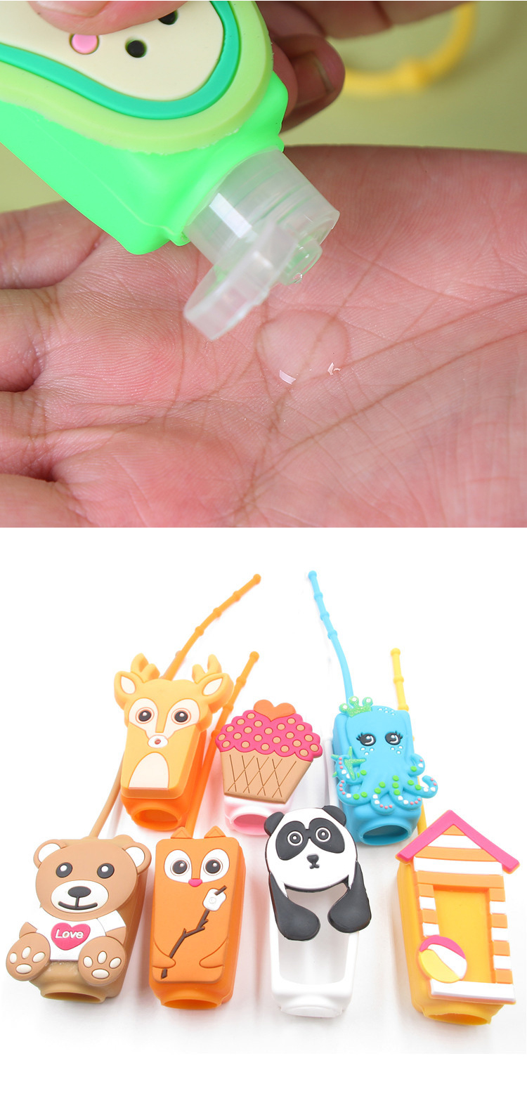 Hot Cute 30ml 1oz pet Portable empty Children hand sanitizer plastic bottle with silicone case