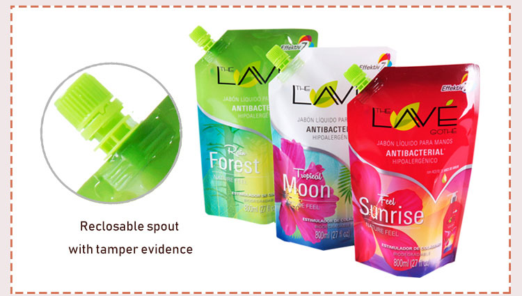 Liquid Plastic Bag With Doypack Reusable Stand Up Detergent Spout Pouch