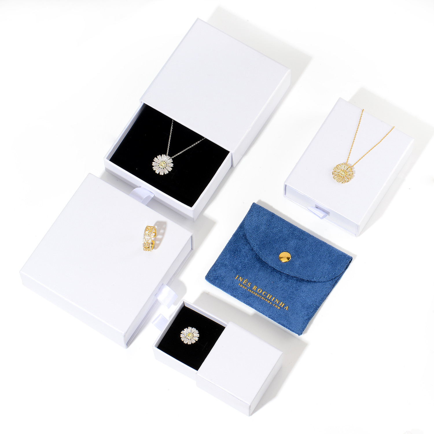 CMYK Printing Cardboard Jewelry Drawer Box With Ribbon