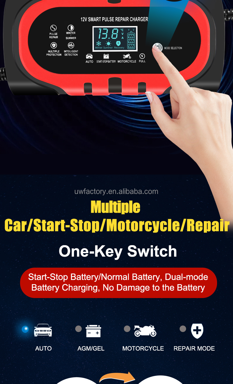 OEM/ODM Accepted Private Mold Design 12V 7A 8A 10A 20A 30A 7-Stage Lead Acid Battery Charger for AGM Wet Battery