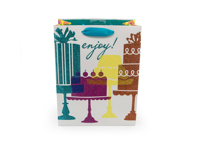 Sandblasting Present Paper Bag Twinkling Star Lamination Ribbon Handle