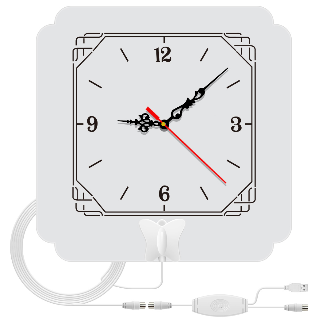 150 Miles Range Support 4K 1080p Indoor Amplifier HDTV Digital Solid Color White  Square Clock Antenna
