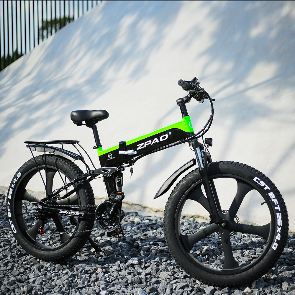 Folding Full Suspension Fat Tire Electric Bike 1000W 48V 26"*4.0 Snow Tire Disc Brake