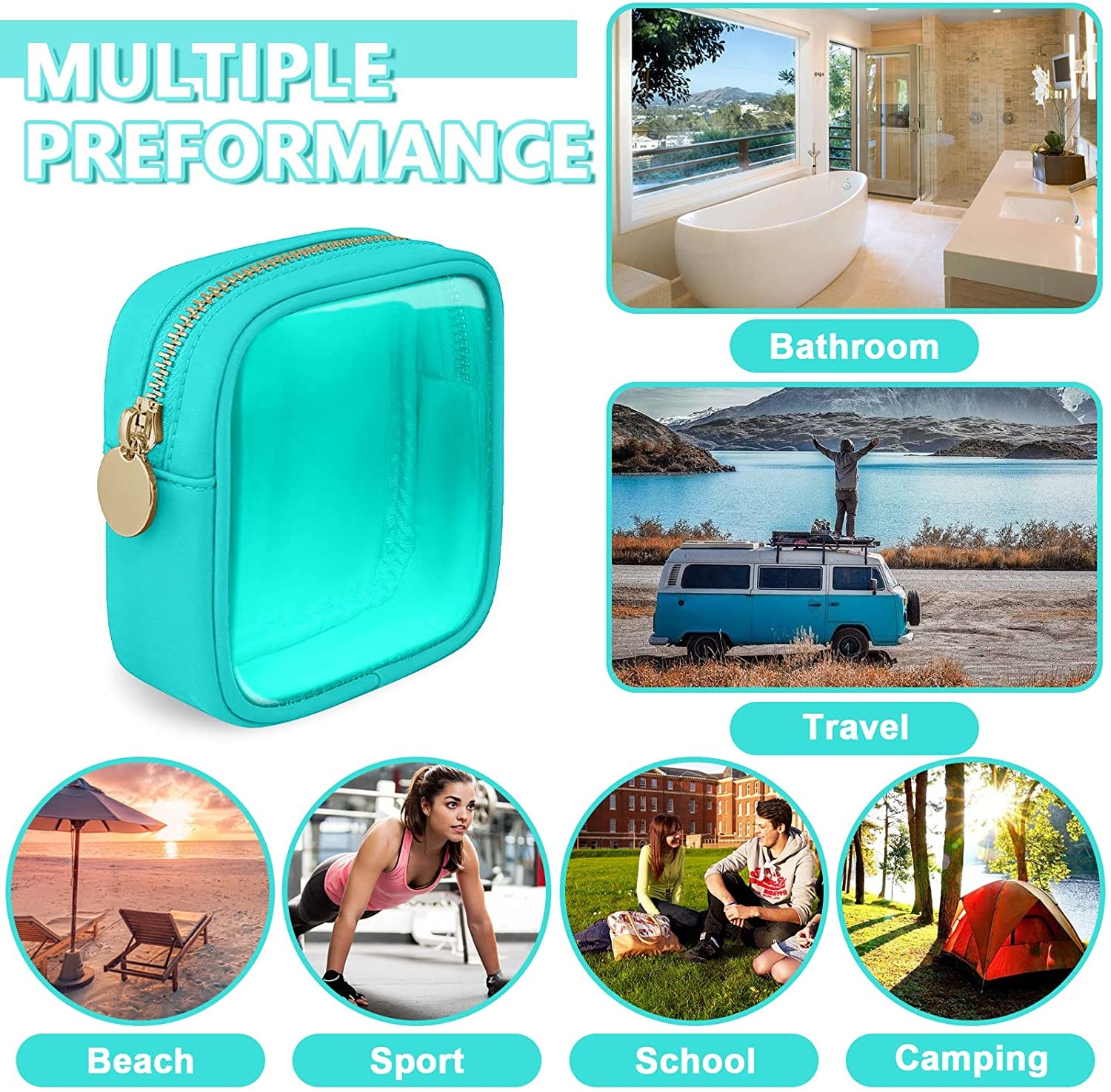 Small Nylon PVC Cosmetic Bag TSA Approved Travel Toiletry Bag with Zipper