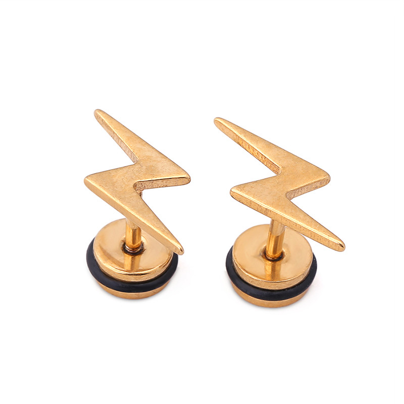 High Quality Vintage Punk Black Titanium Steel Earrings Cool Lightning Small Stud Earrings for Men and Women