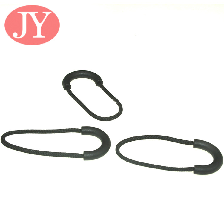 Jiayang Aglet jIAYANG u shape soft string black with white logo print circle TPU string zipper puller