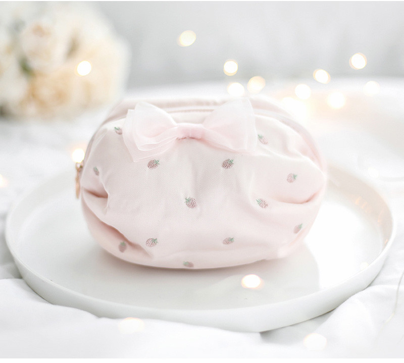 New Arrival Mini Customizable Embroidery Zipper Cosmetic Bag With Bow