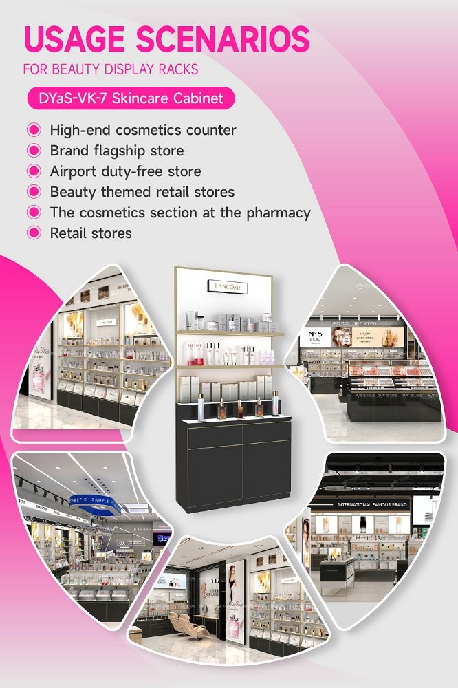 DYaS-VK-7 Skincare Display Cabinet with 30*15MM Iron Tube and Hidden LED Strips