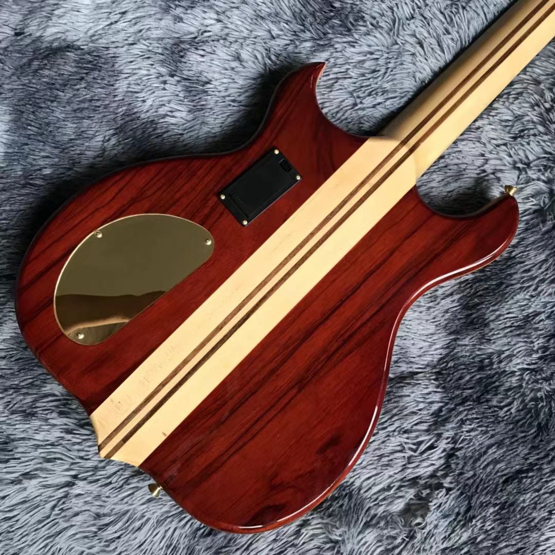 Custom Grand ALEM Mark King Deluxe Custom 4 Strings Neck Through Body Cut Bottom Heart WALNUT Guitar Bass
