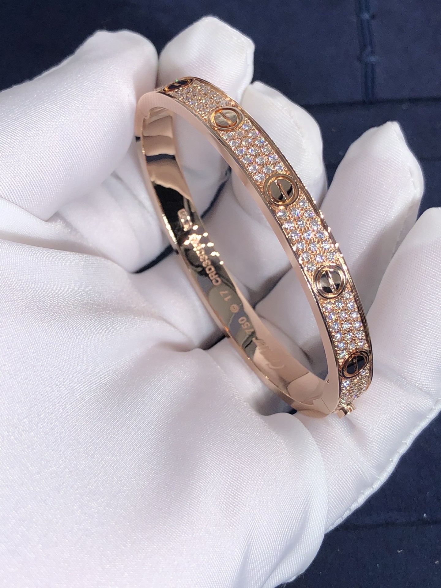 Elegant Gorgeous Factory Made Car Tier 18k Yellow/White/Rose Gold And Natural Diamonds LOVE Bracelet, Diamond-Paved