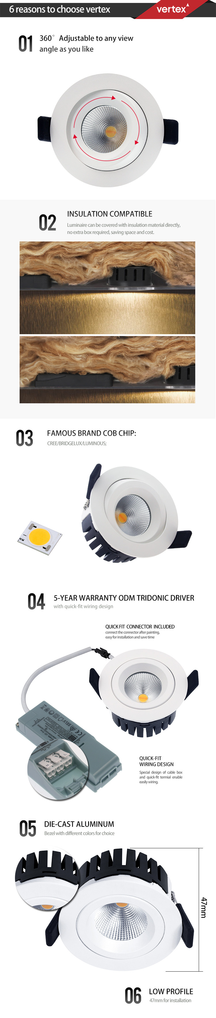 Dimmable Recessed Cob Gyro Downlight