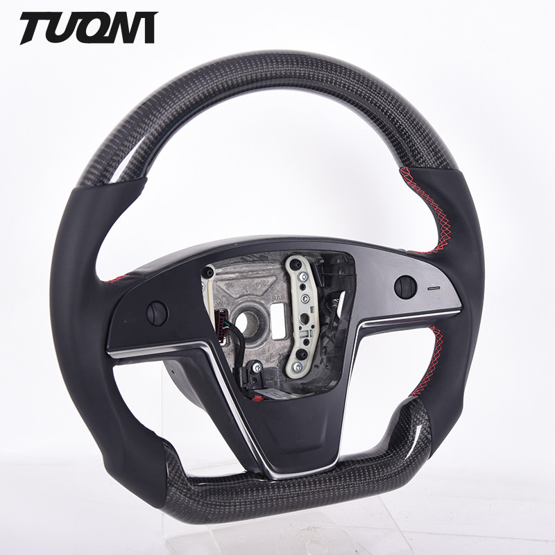Flat Bottom Tesla Model S Steering Wheel Perforated Leather Carbon Fiber 2022 New