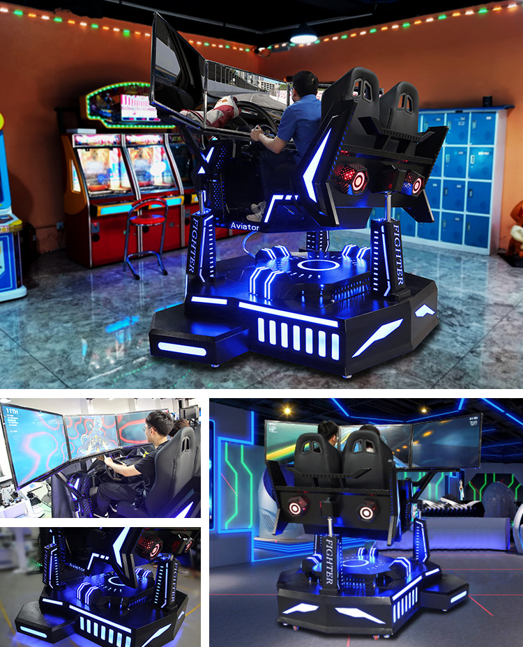 2 Players Three Screen Racing Simulator Adjustable Driving Game Steering Wheel Simulator