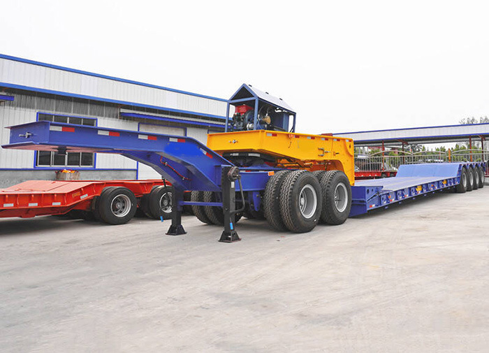 3 Axles 4 Axles 70 80 Ton Lowbed Semi Trailer Low Loader Transport Heavy Duty Equipment Extendable Lowboy Trailer
