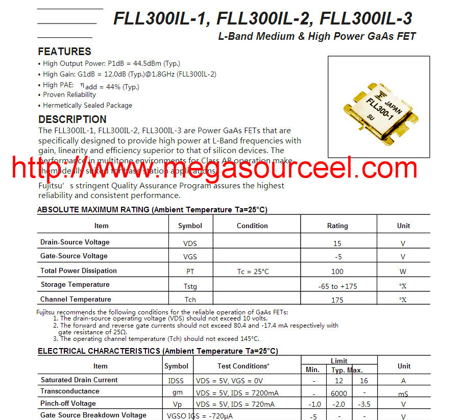 L-Band Medium&High Power GaAs FLL300IL-1 radio tube full range of high-frequency