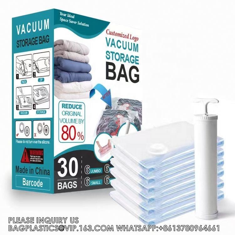 Big Size Space Saving Compressed Polyester Vacuum Storage Bags Combo 12 Pack Foldable For Clothing With Hand Pump