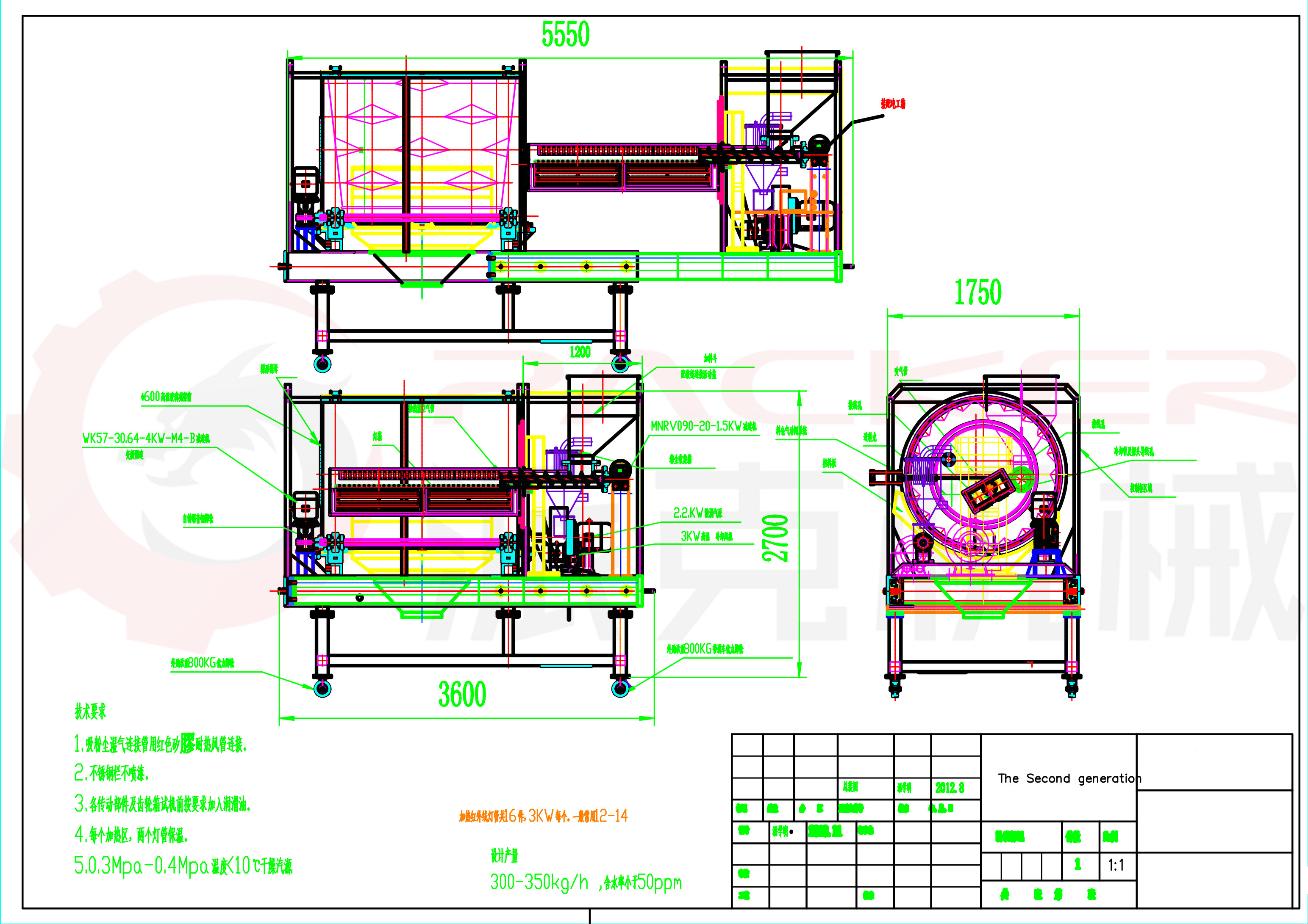 PLC Control PET Crystallizer Dryer 36kw Consumption 100-200 Ppm Easy Operation