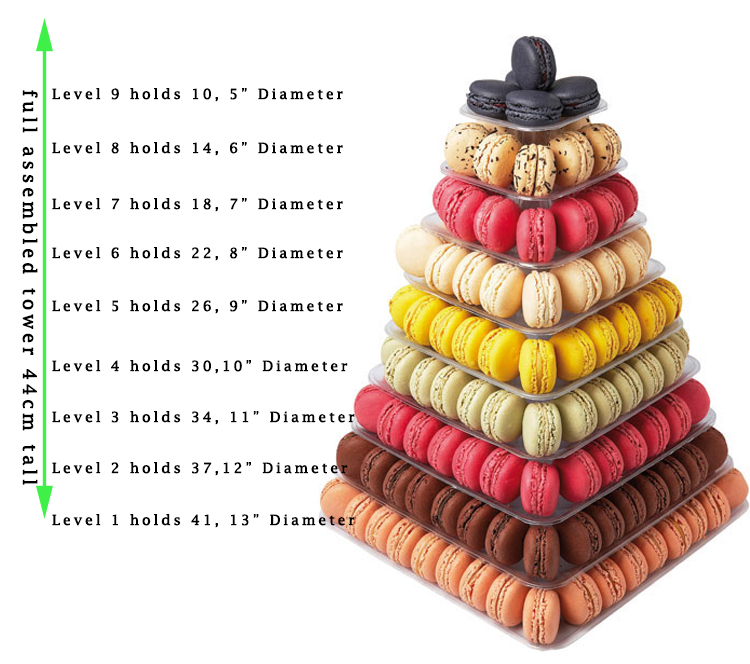 9 Tier Plastic Square Macaron Tower Stand Display For French Takeaway Food Packaging