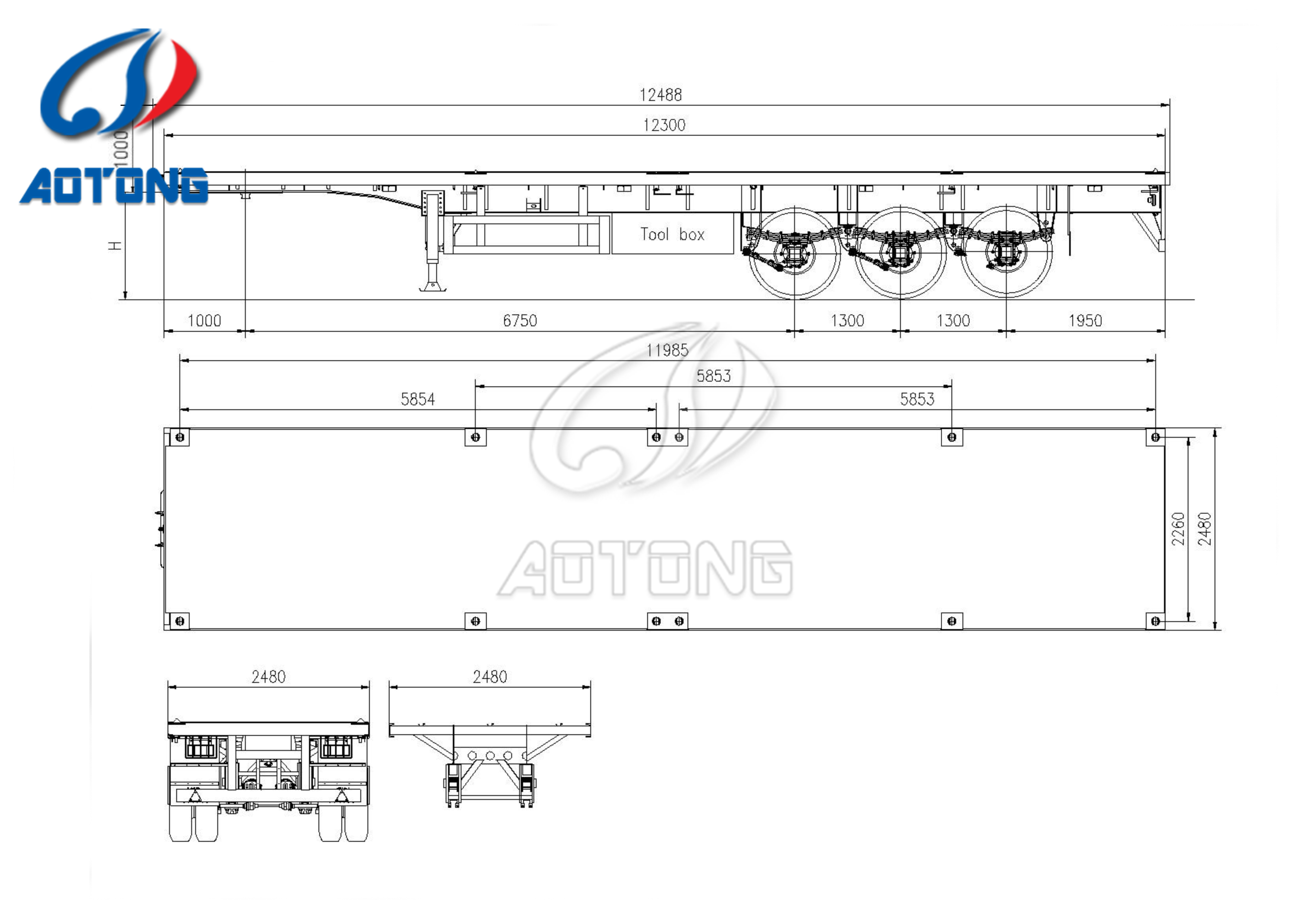 40ft Container Platform Flatbed Semi-Trailer with Front Wall in Heavy Duty Design