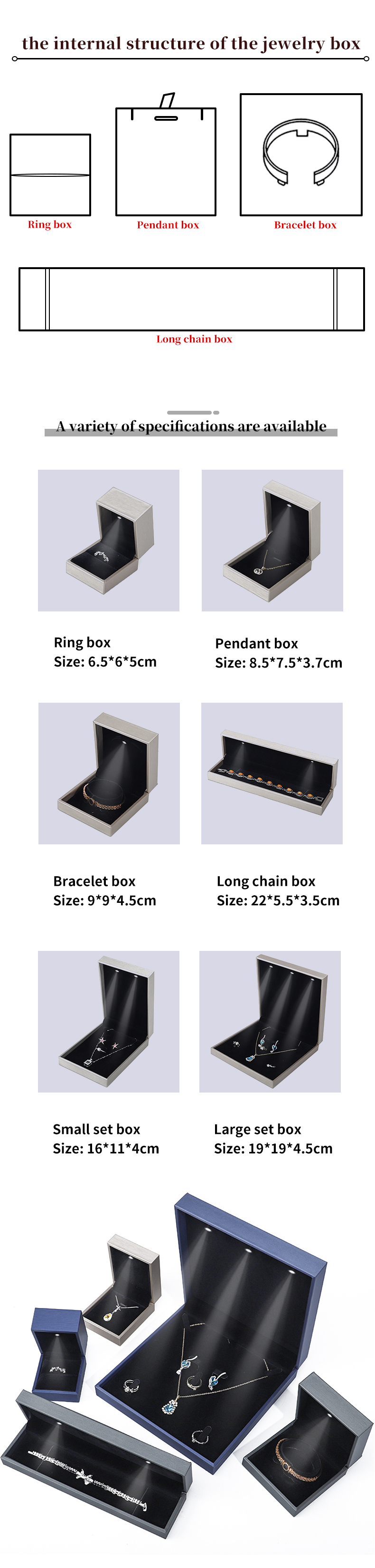 Brush Finishing PU Leather LED Jewelry Storage Box Multi Color Jewelry Gift Boxes