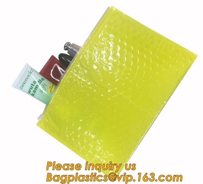 Holographic Factory Shiny gold Cosmetic bag Zipper Bubble Bag zip-lock Slider Padded Mailer metallic bubble zipper bagea