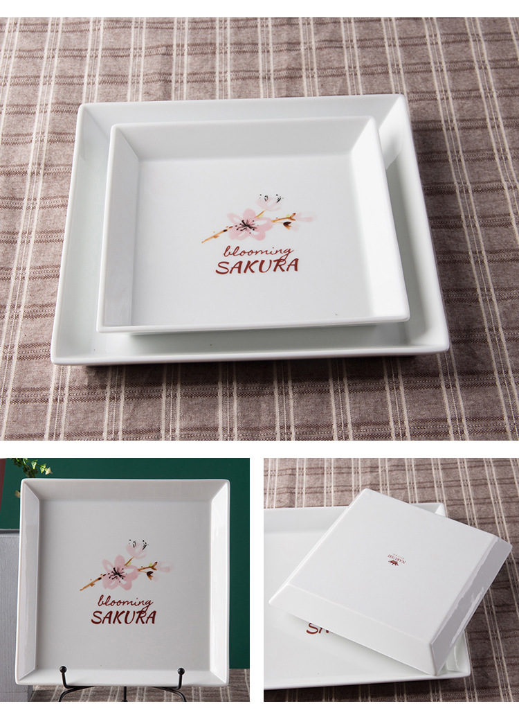Japanese Cherry Blossom White Round Rectangle Square Baking Dessert Bowl Restaurant Ceramic Dinner Plate And Mug