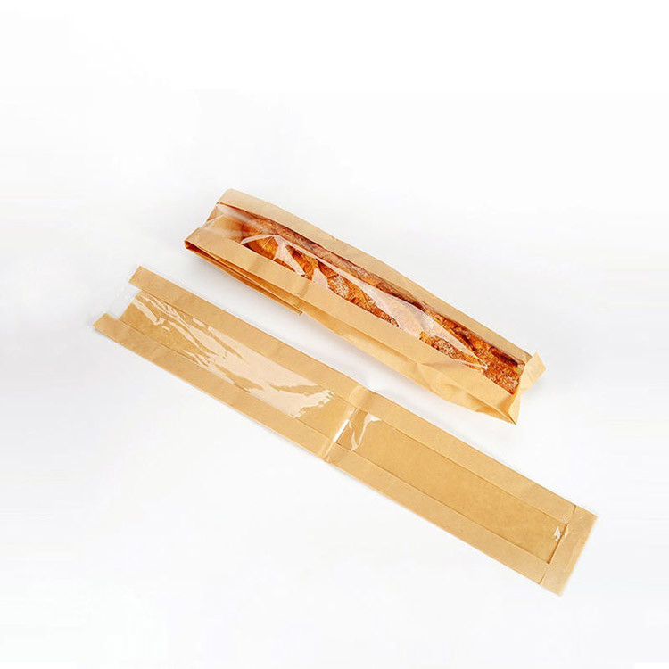 French Baguette Caterpillar Bread Paper Bag Kraft Bakery Bags Sharp Bottom Window