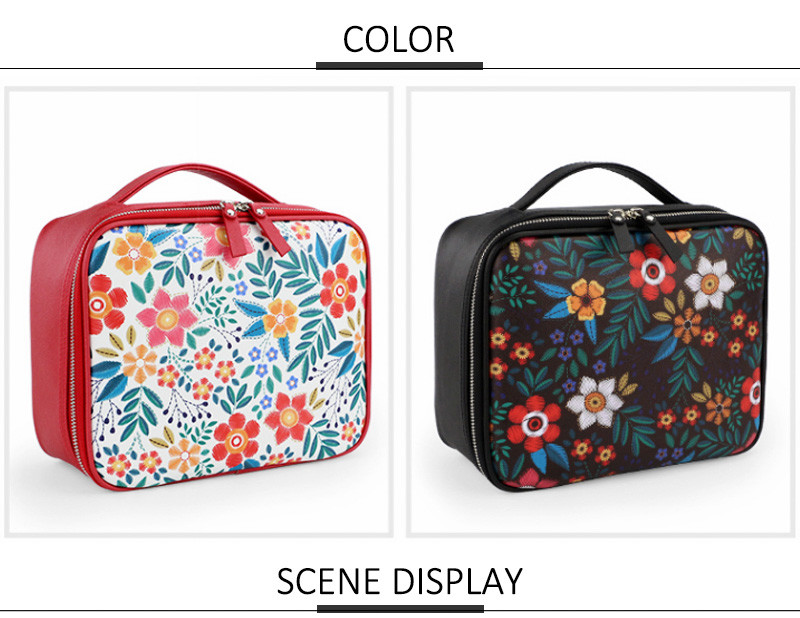 Floral PU L24*D9*H19CM Makeup Organizer Travel Bag