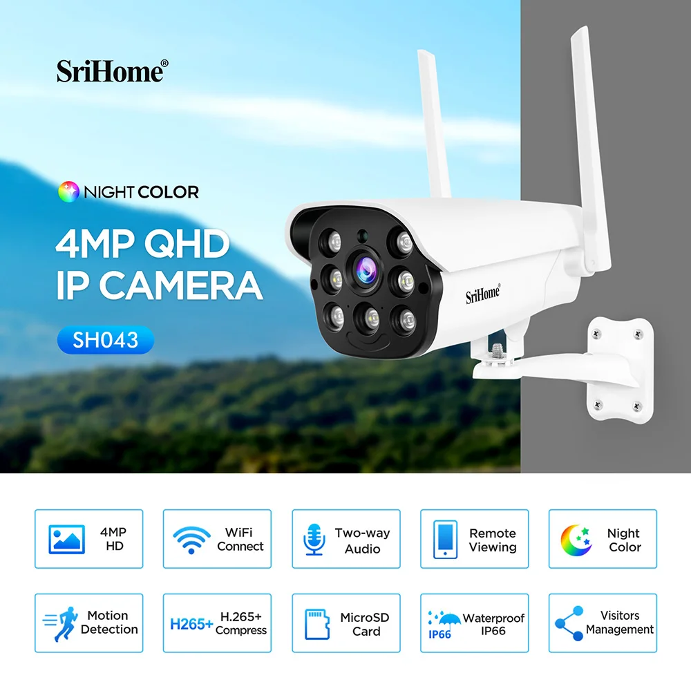 Outdoor Security Al Humanoid Detection WiFi Camera 4MP 128GB Color Night Vision Waterproof CCTV Camera
