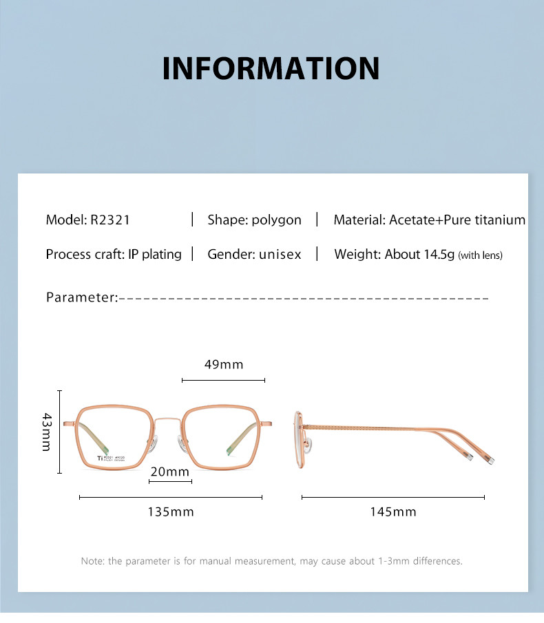 Acetate Titanium Ultra Light Glasses CE Metal Box Clear Lens