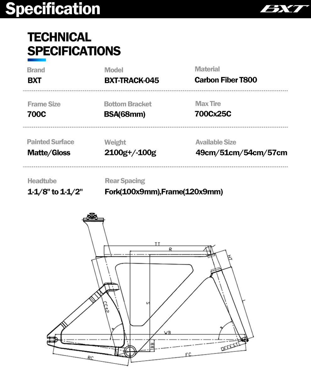 700C Full Carbon Track Bike Frame Bicycle Track Frameset Aero Shaping Black Matte