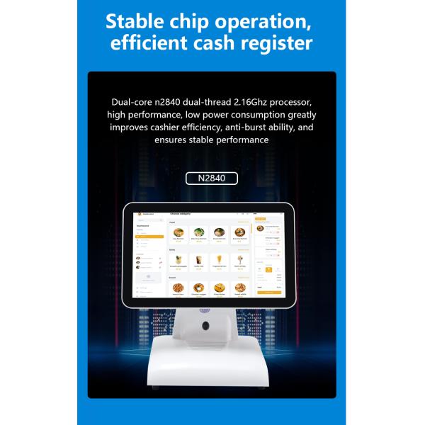 15Inch N2840 Desktop POS Machine Restaurant POS Terminal 2+32GB All in One POS System with Customer Display