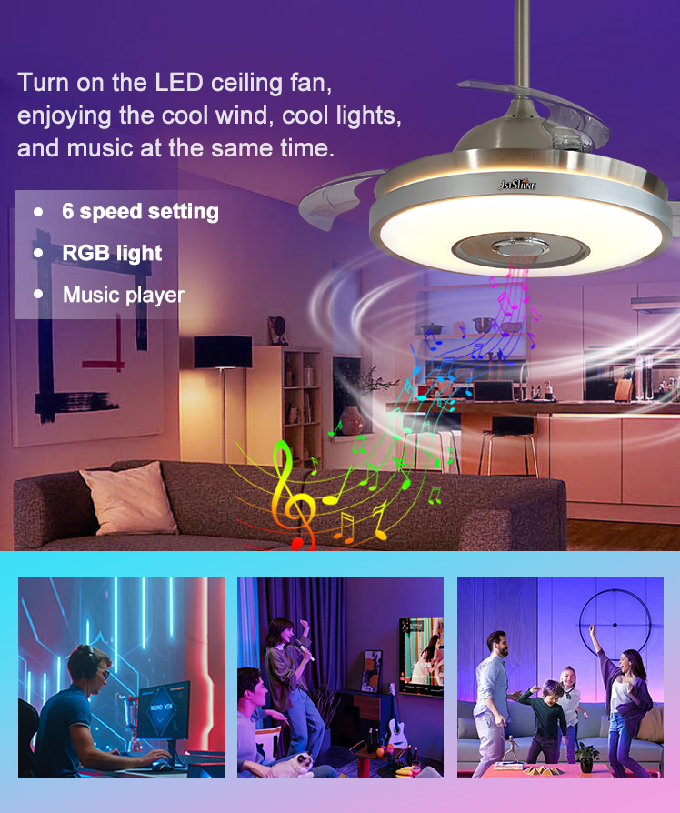 Luxurious Stylish LED Ceiling Fan with Music Player and Remote Control 42" Blade Size