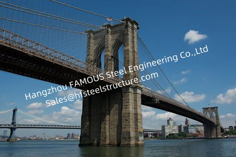 Tall Steel Modular Rope Suspension Bridge Crossing River Valley Temporary or Permanent