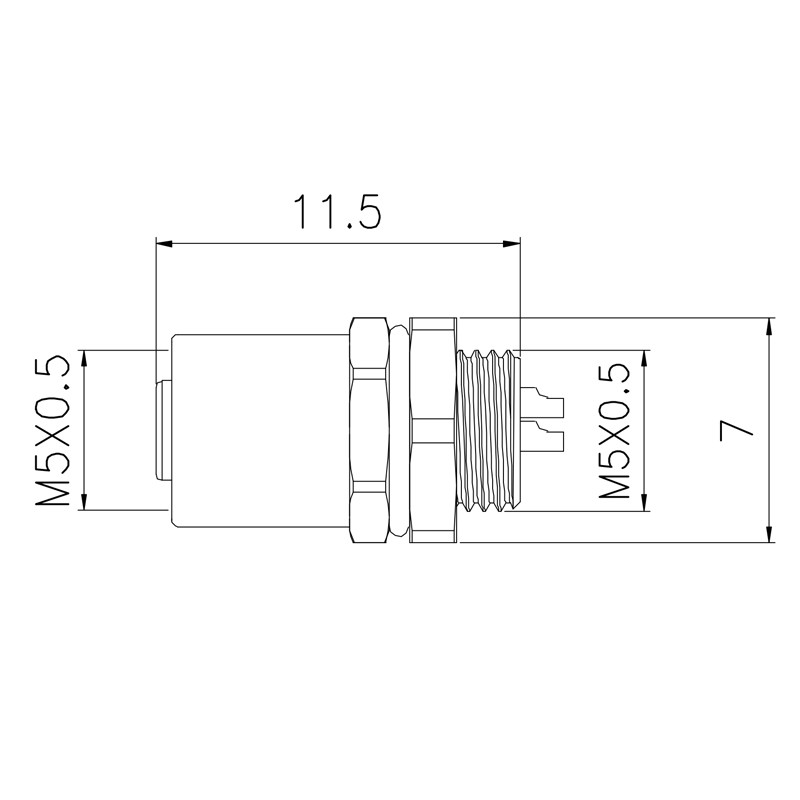 3P 4P Automation Connector Waterproof M5 Straight Female Front Panel Mount Connector