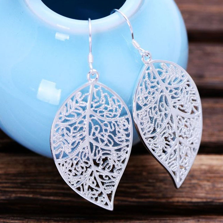 Sterling 925 Silver Leaves Design Dangle Earrings (XH057216W)