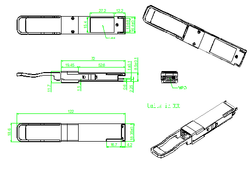 100Gbps QSFP28 SR4 850nm 100m MPO with DDM Transceiver Up to 27.952 Gbps Data rate per channel