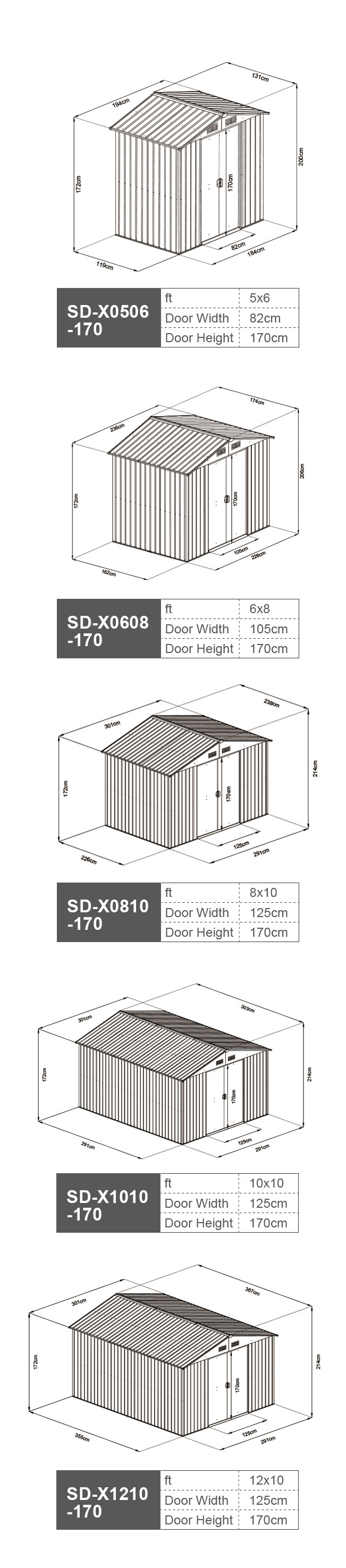 Anthracite Green Outdoor Metal Storage Shed 4x6ft 5x6ft 6x8ft 6x10ft 8x10ft Easy Assemble
