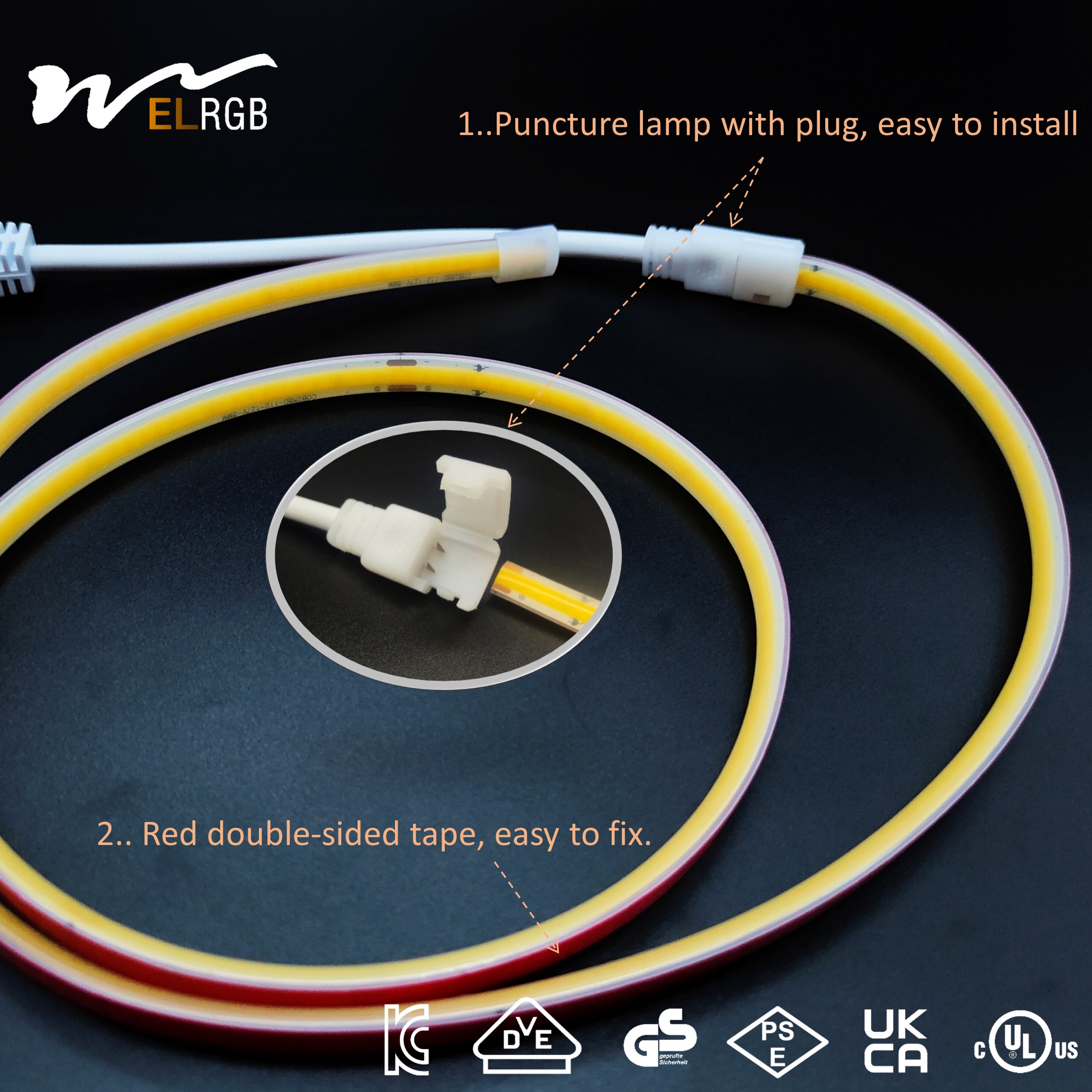 Self-adhesive 288 LED/M 110V 220V COB Smart Light Strip IP67 Solid Silicone Waterproof White/Warm White