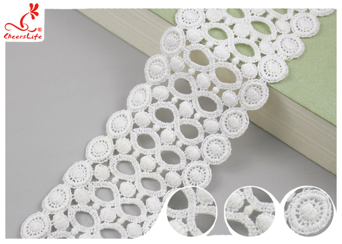 Circle Embroidery Water Soluble Lace With 100% Cotton / Ladder Lace Trim