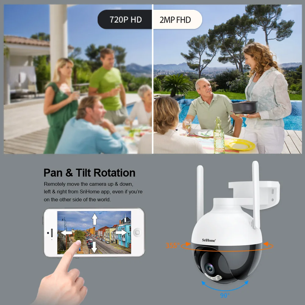 CCTV Security System 1080P PTZ With Audio Auto Tracking IR 10 meters AI Camera Install Outdoor House Srihome camera