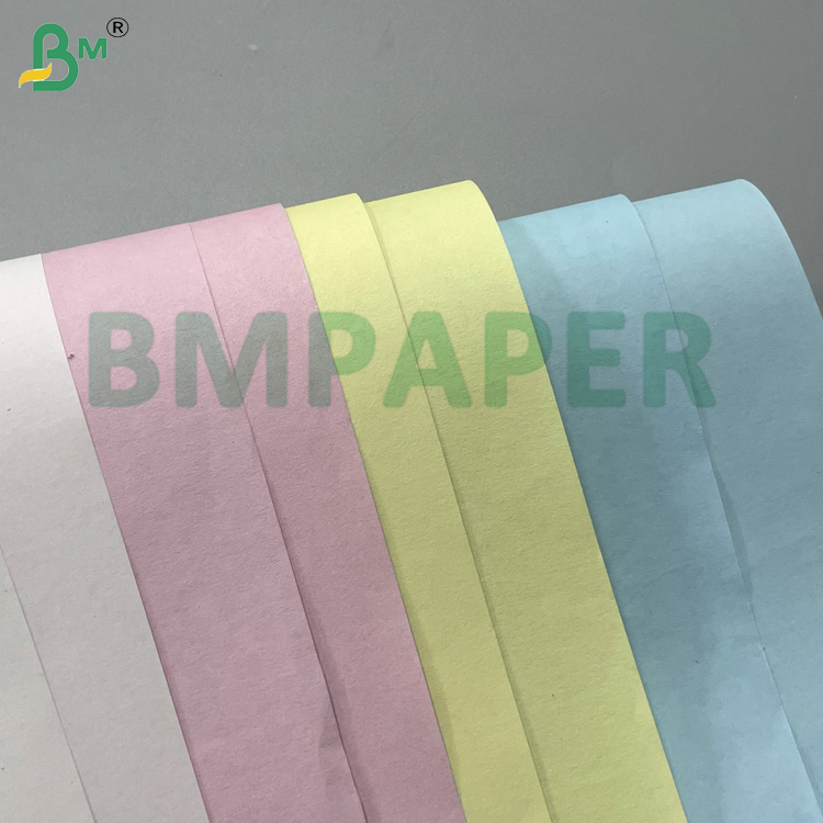 60gsm Yellow / Green / Pink Carbonless Copy Paper CB / CFB / CF Rolls 20lb with Black Image
