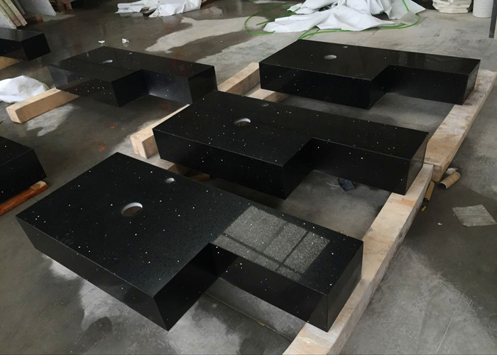 Black Sparkle Quartz Tile Countertop Black Galaxy For Kitchen 26" X 96" X 2cm