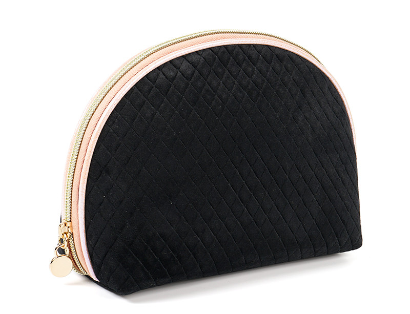 Half Moon Handy Black Velvet Organizer Makeup Bag